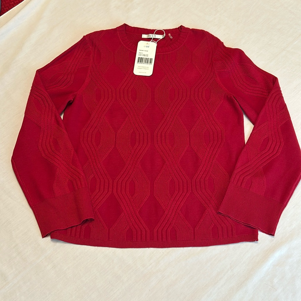 Ost Crimson Red Sweater Size Large Muted Cable Knit New With Tags ($167 Orig)